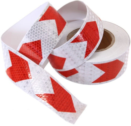 Banda reflectorizanta adeziva 10CM x 25M alba cu sageata rosie 