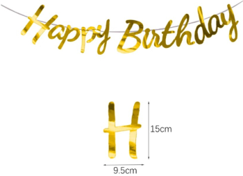 Decoratiune pentru Petrecere CRM cu Mesaj Happy Birthday auriu 
