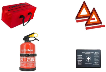 Kit Siguranta Auto Omologat Geanta depozitare Trusa medicala Stingator P1 cu suport Triunghiuri reflectorizante 
