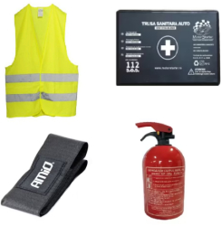 Kit siguranta auto omologat R.A.R. - Stingator P1 cu Suport Velcro Trusa Medicala Vesta Reflectorizanta 