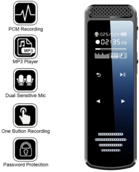 Mini Recorder Digital TSS-Q55 cu Ecran Doua Microfoane MP3 Player USB Difuzor Memorie 16GB Slot Card 