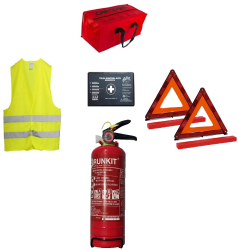 Set Siguranta Rutiera Omologat R.A.R. - Stingator Metalic 1KG Trusa Medicala Certificata ANMDMR Geanta Depozitare Vesta 2x Triunghiuri 