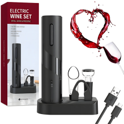 Set Tirbuson Electric Butoarka pentru vin 5 in 1 Cu Baza Reincarcabila Accesoriu pentru Taiat Folie Aerator vin Dop Pompa Vid pentr 