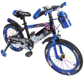 Bicicleta copii 4-6 ani cu roti ajutatoare si bidon pentru apa in suport JHT 14 inch Albastru 