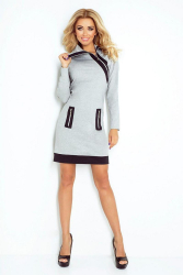 Rochie dama Larisa cu guler inalt maneca lunga scurta poliester gri deschis L 
