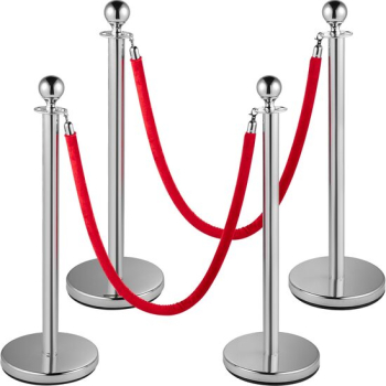 Set 4 stalpi delimitare Franghie rosie 1.5 m Inox Argintiu Inaltime 96 cm Heavy Duty 
