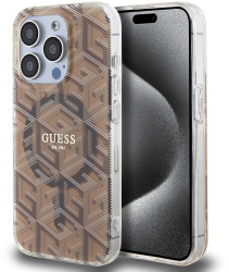 Husa pentru iPhone 15 Pro Max - Guess IML GCube MagSafe GUHMP15XHGCUSTGW - Brown 