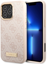 Husa pentru iPhone 16 Pro - Guess Hardcase 4G Logo Plate MagSafe GUHMP16LU4GPRP - Pink 