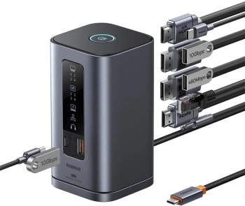 Docking station Baseus Spacemate Series 11-in-1 USB-C la 2x HDMI 4K@60Hz 2x DP 4K@60Hz 2x USB-A 1x USB-C 1x RJ45 1x USB-A (480Mbps) 