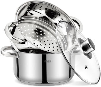 Set de gatit sub aburi din inox Zass Gourmet Aachen ZG-SSS 01 3 piese oala 24x12.5 cm strecuratoare 24x12 cm capac Inox 