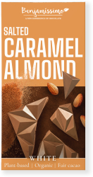 Ciocolata alba cu migdale si caramel sarat bio 60g Benjamissimo 