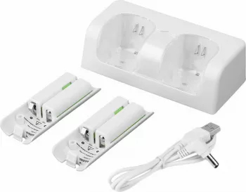 Stand dual Dobe pentru incarcare controller Wii Remote + Acumulatori - Alb 