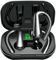 Casti Wireless Vichema AeroFit Apeluri HD Impermeabile IPX6 Fast Charge USB-C Control Tactil Afisaj LED Bass Profund iOS/Android Negru