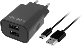 Incarcator de retea GoGEN ACH 205 CB 2 x USB 5V/2A 10W cablu USB-C 1m negru 