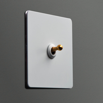 Intrerupator metalic RetroSwitch Elite Mat - Comutator de Lux cu Finisaj Alb Mat si Detalii Aurii 1 Gang 2 Way doza cadou 
