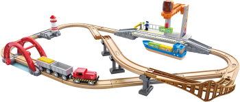 Jucarie din lemn - Set de transport maritim si feroviar 38 piese 