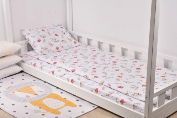 Lenjerie pat 90x200 cm 3 piese model flori de bumbac 