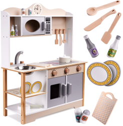 Bucatarie de jucarie LULILO din lemn pentru copii cu accesorii incluse 68 cm x 25.5 cm x 85 cm 