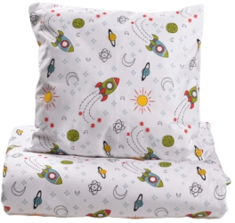 Set lenjerie 3 piese pentru patut incastrabil model rachete 