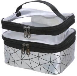Geanta cosmetice 2 compartimente argintie 22x 14.5x 16.5 cm 
