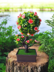 Bonsai artificial cu flori rosii 