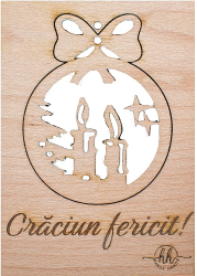 Felicitare cu Glob de Craciun din lemn HH865 Personalizata Craciun Fericit Model Lumanare 