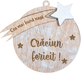 Glob de Craciun Personalizabil HH886 din Lemn Model Stea cu mesaj Craciun Fericit pentru cea mai buna persoana 