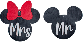 Set 2 Globuri de Craciun Personalizat Cuplu Familie HH890 din Lemn Model Mickey si Minnie Mrs si Mr 