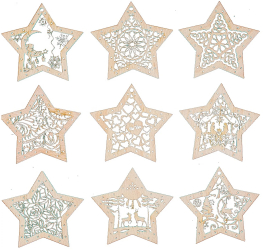 Set 9 globuri de Craciun HH916 din Lemn Model Stea 