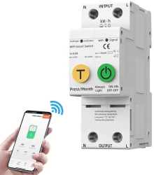 Siguranta Automata Inteligenta WiFi Monitorizare Consum Tuya/Smartlife 2P Pol 1P+N Monofazat 63A Compatibila Google Home si Alexa Sm 