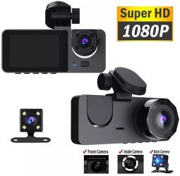 Camera Auto DVR Tripla TSS-D12 cu Ecran LCD 2 Inchi Full HD 1080P Detectia Miscarii G-senzor WDR Slot Card 