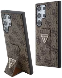 Husa pentru Samsung Galaxy S24 Ultra - Guess Grip Stand 4G Triangle Strass GUHCS24LPGS4TDW - Brown 