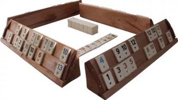Joc de societate Remi/Rummy din lemn masiv culoare maro 