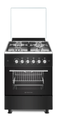Aragaz clasic 4 arzatoare gaz cuptor electric 57x57cm studio casa marco negru cu plita inox rotisor ventilator aprindere electrica gratare f 