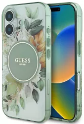 Husa pentru iPhone 16 - Guess IML Flower & Tonal Circle MagSafe GUHMP16SHFWBDCEN - Green