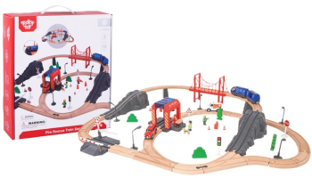 Trenulet din lemn Tooky Toy statie de pompieri/ambulanta multicolor 70 piese KID373322 
