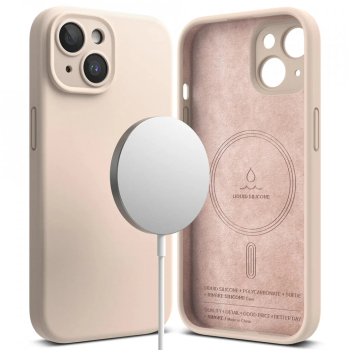 Husa pentru iPhone 15 Plus - Ringke Silicone Magnetic MagSafe - Pink Sand 