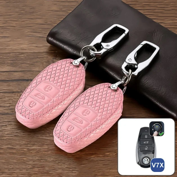Husa piele cheie gama VW Touareg roz cu breloc inclus 