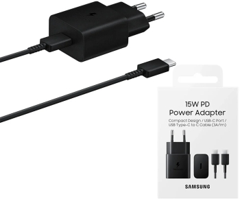 Incarcator Priza Type-C 15W Fast Charging Cablu Type-C la Type-C - Samsung EP-T1510XBEGEU - Black Blister Packing 