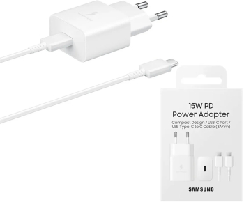 Incarcator Priza Type-C 15W Fast Charging Cablu Type-C la Type-C - Samsung EP-T1510XWEGEU - White Blister Packing 