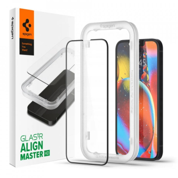 Folie pentru iPhone 13 / iPhone 13 Pro / iPhone 14 - Spigen Glas.tR Align Master - Black 