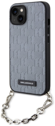 Husa pentru iPhone 14 - Karl Lagerfeld Saffiano Monogram Chain KLHCP14SSACKLHPG - Silver 