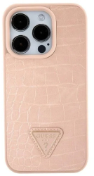 Husa pentru iPhone 15 - Guess Croco Triangle Metal Logo GUHCP15SPCRTHCP - Pink 