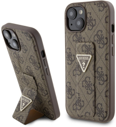 Husa pentru iPhone 15 - Guess Grip Stand 4G Triangle Strass GUHCP15SPGS4TDW - Brown 
