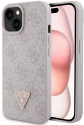 Husa pentru iPhone 15 - Guess Leather 4G Triangle Strass GUHCP15SP4TDPP - Pink 