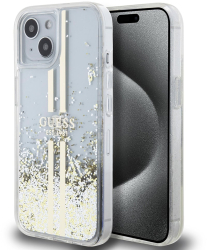 Husa pentru iPhone 15 - Guess Liquid Glitter Gold Stripes GUHCP15SLFCSEGT - Transparent 