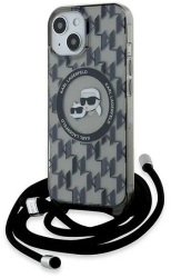 Husa pentru iPhone 15 - Karl Lagerfeld IML Crossbody MagSafe KLHMP15SHCKCKLCK - Monogram Karl&Choupette Head 