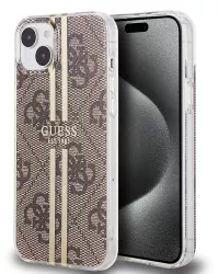 Husa pentru iPhone 15 Plus - Guess Hardcase IML 4G Gold Stripe GUHCP15MH4PSEGW - Brown 
