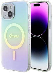 Husa pentru iPhone 15 Plus - Guess IML Iridescent MagSafe GUHMP15MHITSQ - Turquoise 