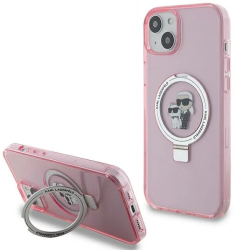 Husa pentru iPhone 15 Plus - Karl Lagerfeld Hardcase Ring Stand MagSafe KLHMP15MHMRSKCP - Pink Karl&Choupette 